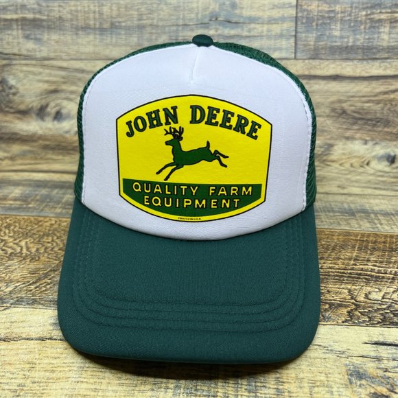 John Deere Mens Trucker Hat Green Snapback Tractor Farming Original Logo Cap - Picture 2 of 8